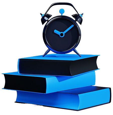 3D stacked books with alarm clock